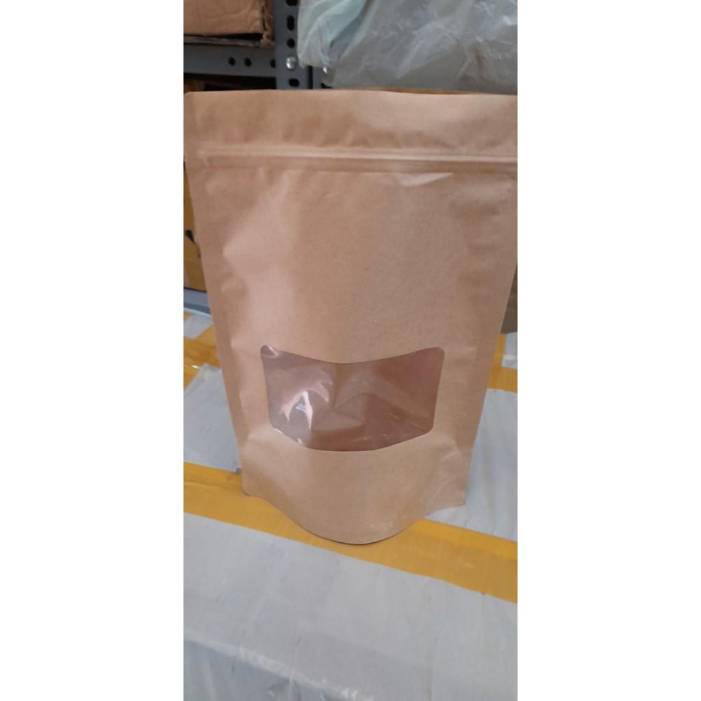 2 Túi zipper giấy kraft đáy đứng cửa sổ nhỏ hàng đẹp kích thước 18x26