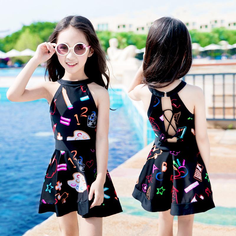 Trẻ em Graffiti Váy Cô Gái Đồ Bơi Một mảnh Áo Tắm Trẻ Em Bơi Bikini Set Đồ Bơi Trẻ Em Tankini Công Chúa Tắm Phù Hợp Với