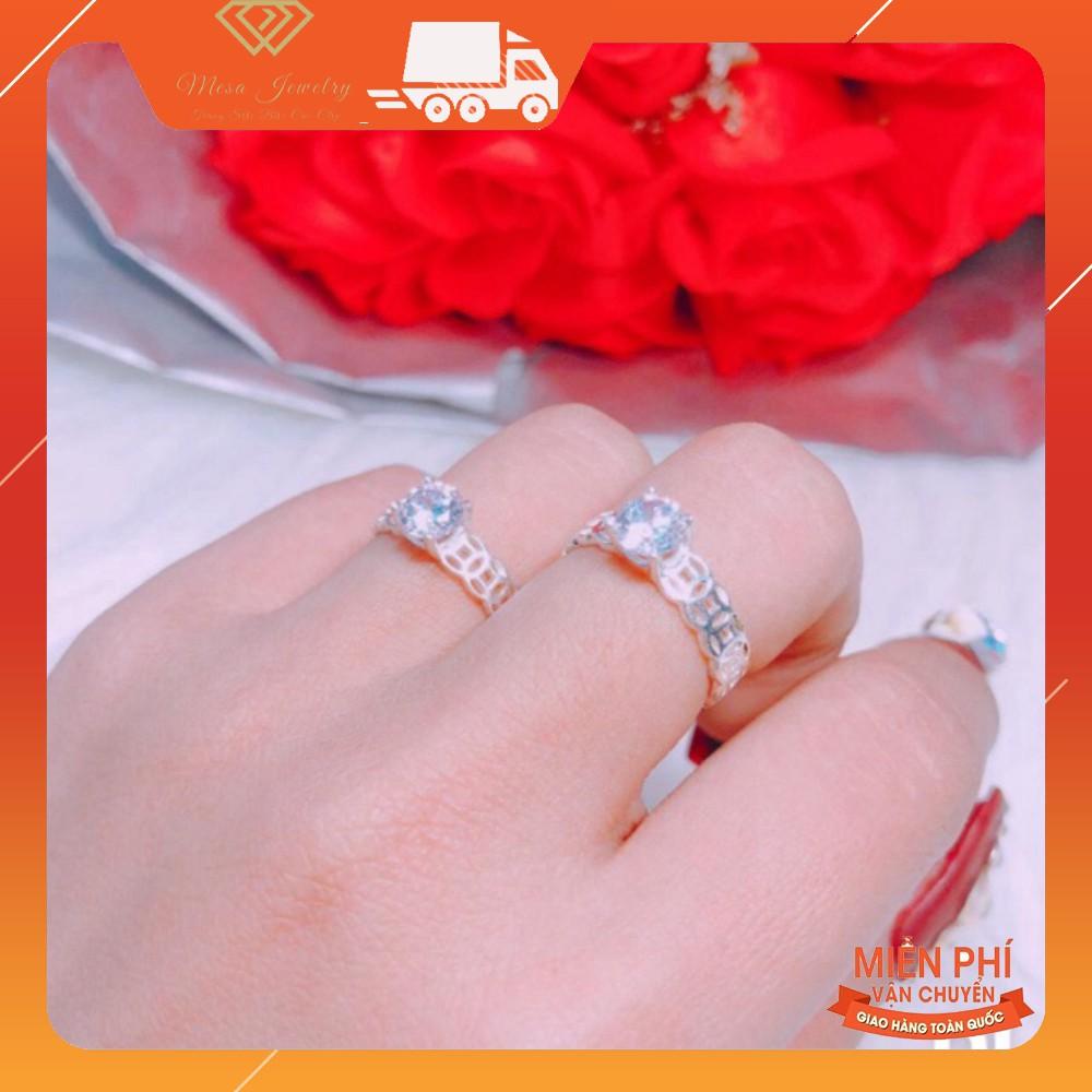 Nhẫn kim tiền đính đá nhỏ