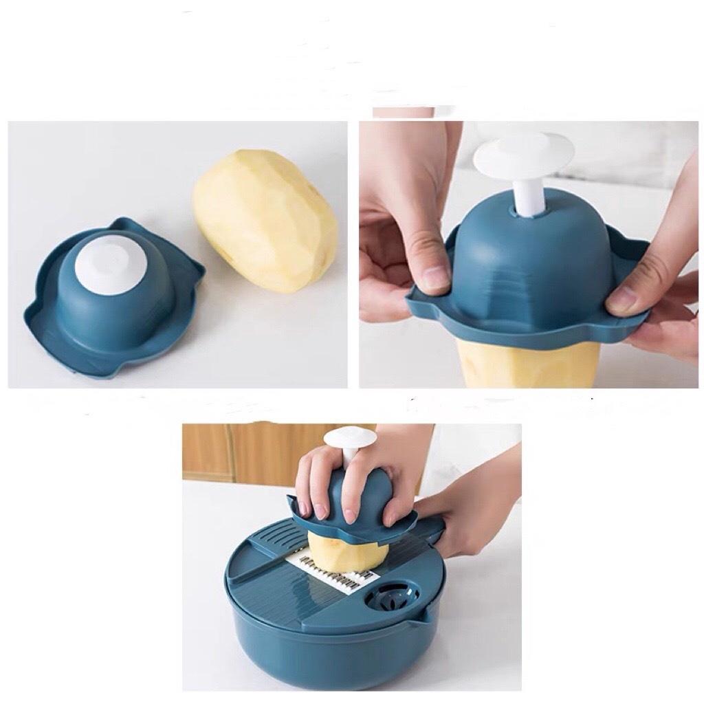 Set bộ nạo rau củ đa năng 9 in 1, rổ bào rau củ thiết kế thông minh, cực tiện lợi