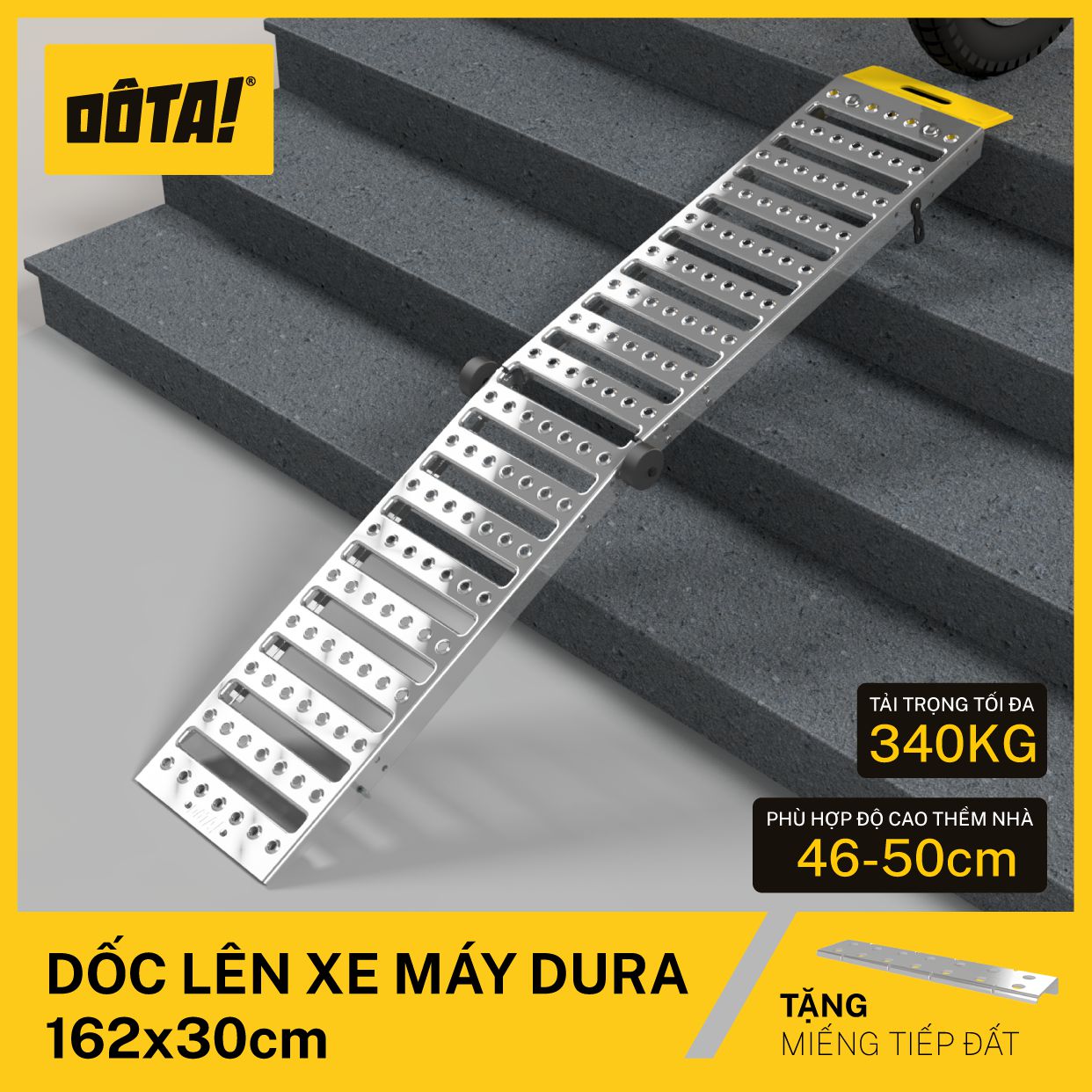 Dốc Lên Xe Máy (Cầu Dắt Xe Máy) DÔTA DURA 162x30CM (Tặng miếng Tiếp đất)