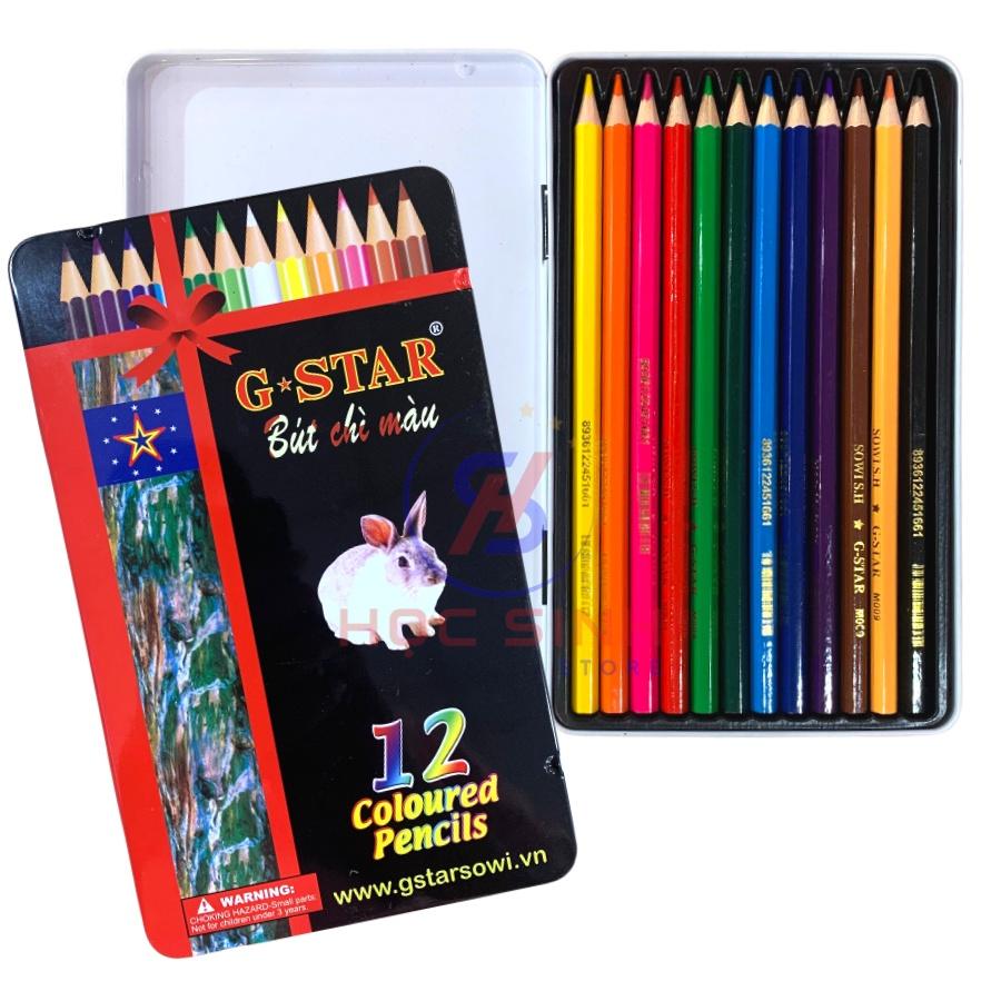 Hộp 12 Cây Bút Chì Màu G-star Thân Dài, Hộp Thiếc Cao Cấp