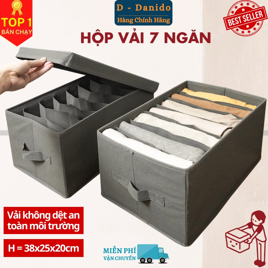 Bộ 2 hộp vải đựng đồ 7 ngăn mã HQ2 - Combo 2 hộp vải đựng quần áo chia ngăn gọn gàng tiện lợi chất vải Oxford cao cấp miDoctor