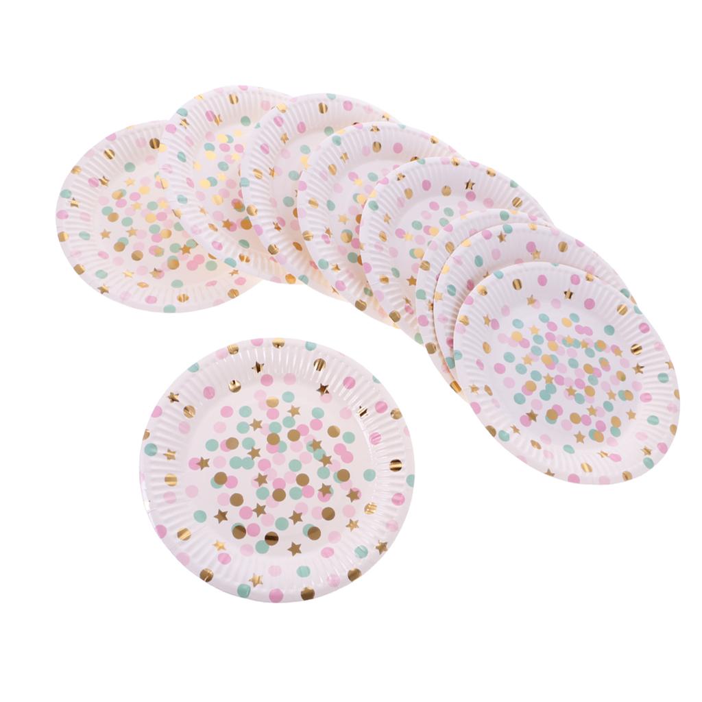 2x10x Dots Paper Party Set Plates Cups Birthday Wedding Bouquet Tableware 7" 4