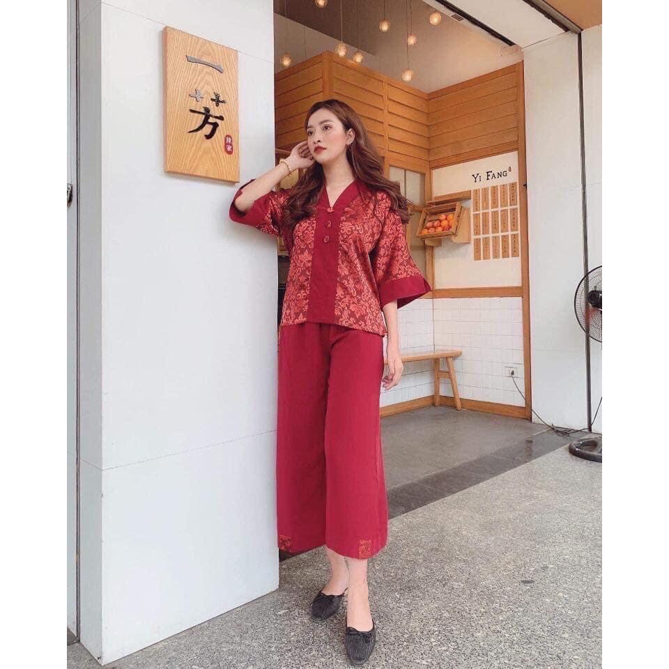 Đồ lam đi chùa nữ bộ đi lễ pháp phục đi chùa lụa gấm xuông đẹp thiết kế cao cấp trang nhã sang trọng LAMI STORE V9