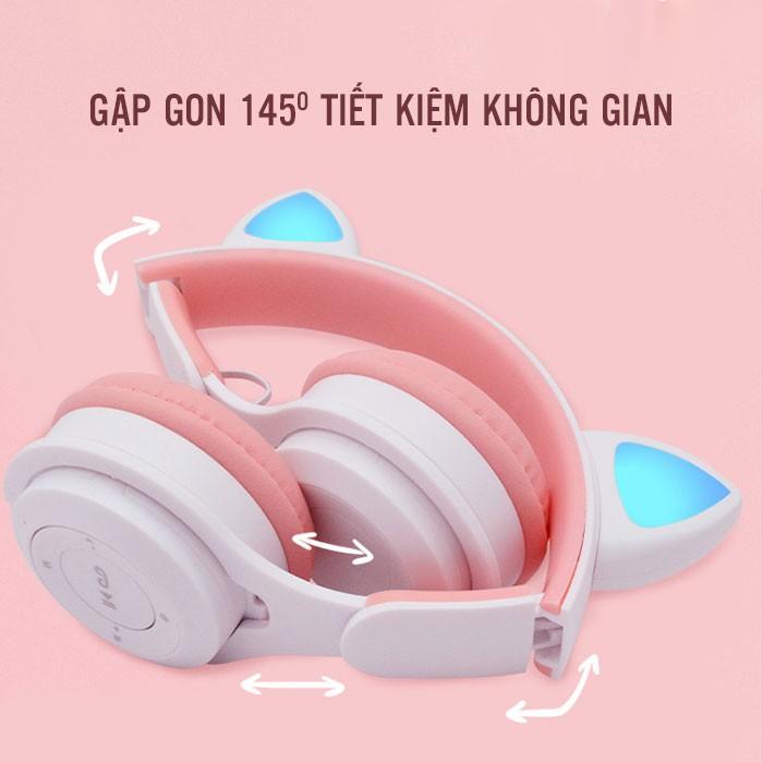 Tai Nghe Chụp Tai Bluetooth 5.0 Không Dây Hình Tai Mèo Phát Sáng Headphone Bluetooth M6 Dễ Thương Bass Cực Ấm