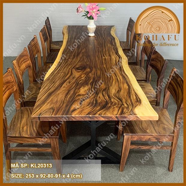 Mặt bàn dài gỗ me tây nguyên tấm uốn lượn tự nhiên KL20313