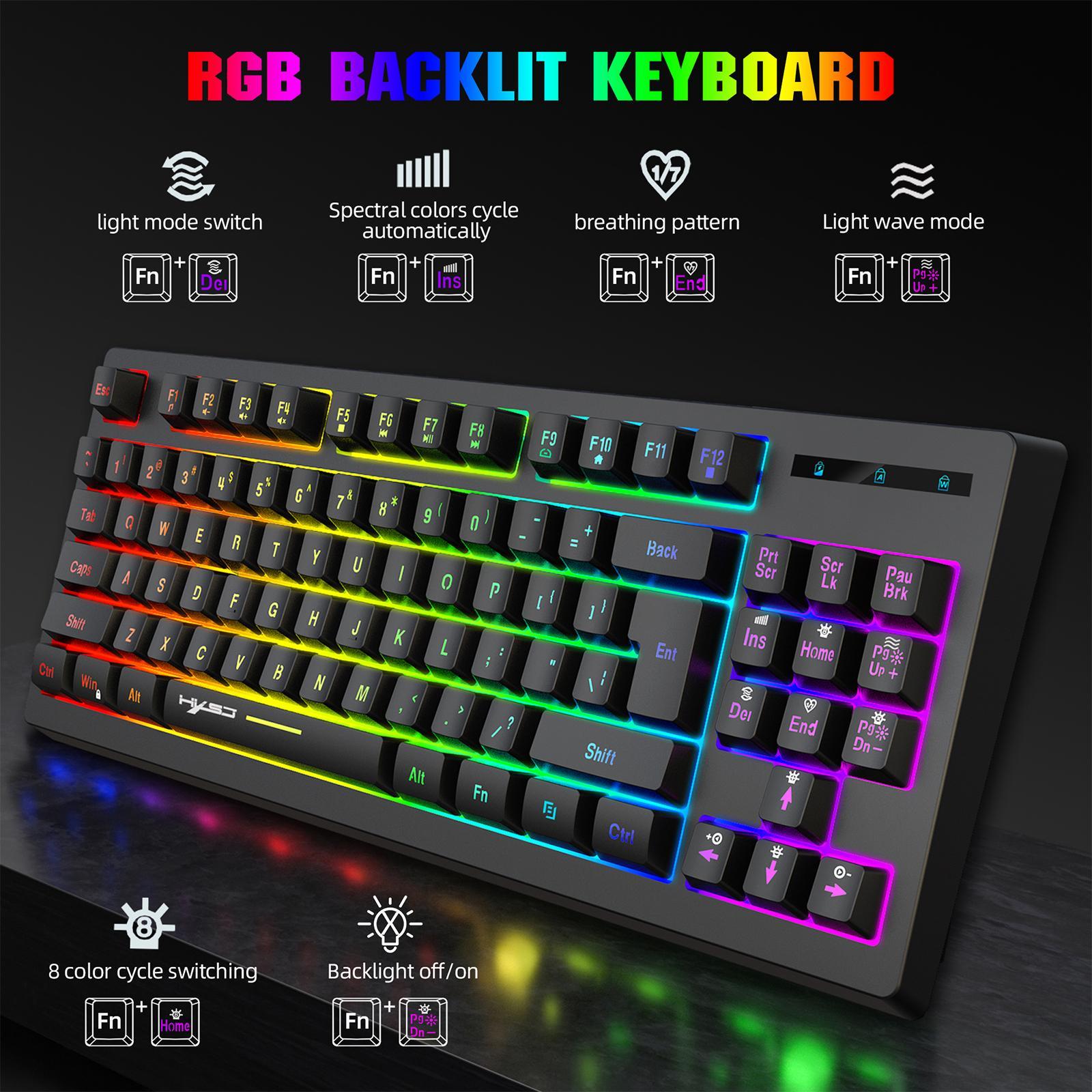 87 keys Wireless keyboard compact RGB Backlight Black