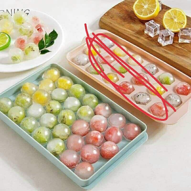 Khuôn thạch bi nhựa tròn làm hoa quả trái cây/ khuôn rau câu, khay đá viên tròn 33 viên