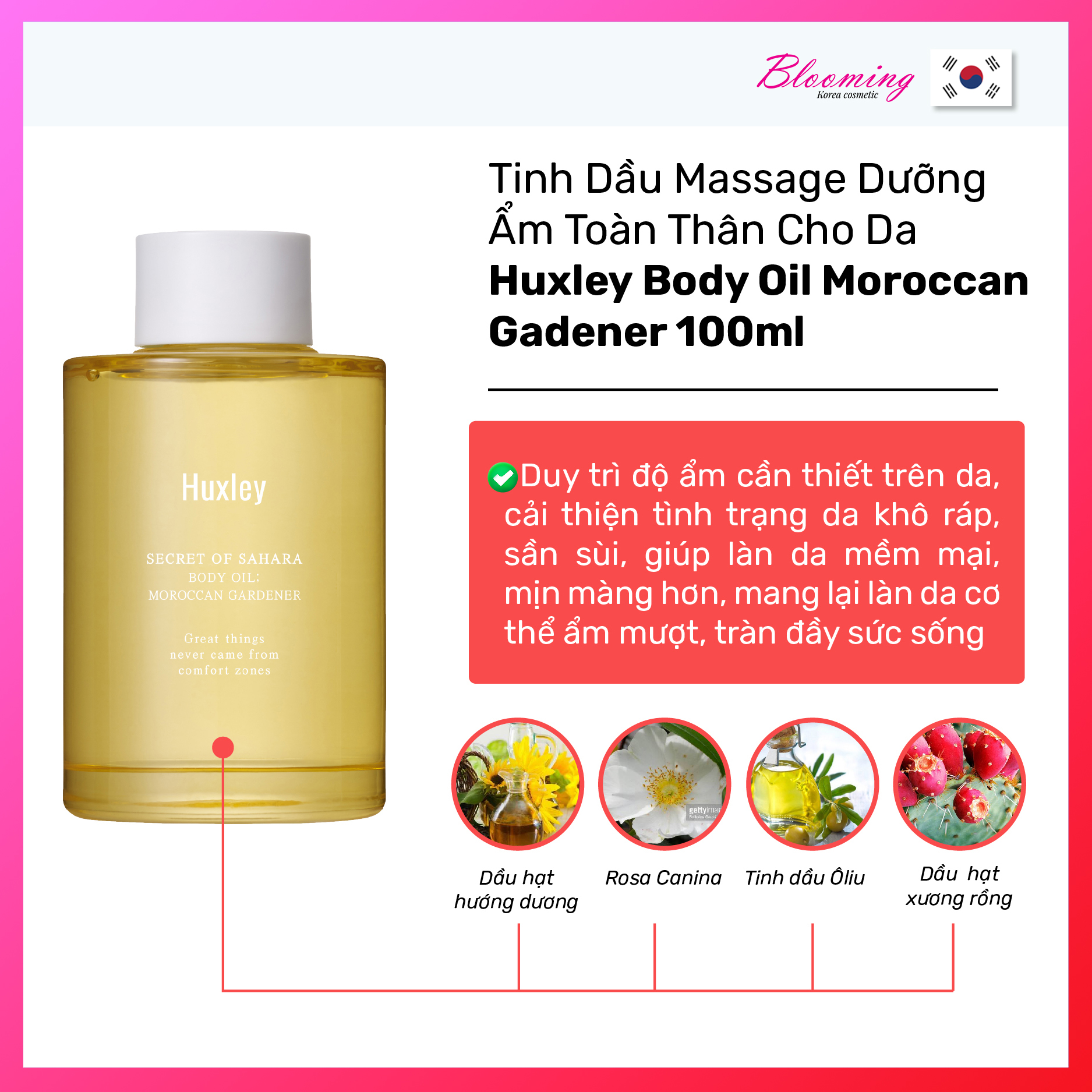 (11/2024) Tinh Dầu Massage Dưỡng Ẩm Toàn Thân Cho Da Huxley Body Oil Moroccan Gadener 100ml