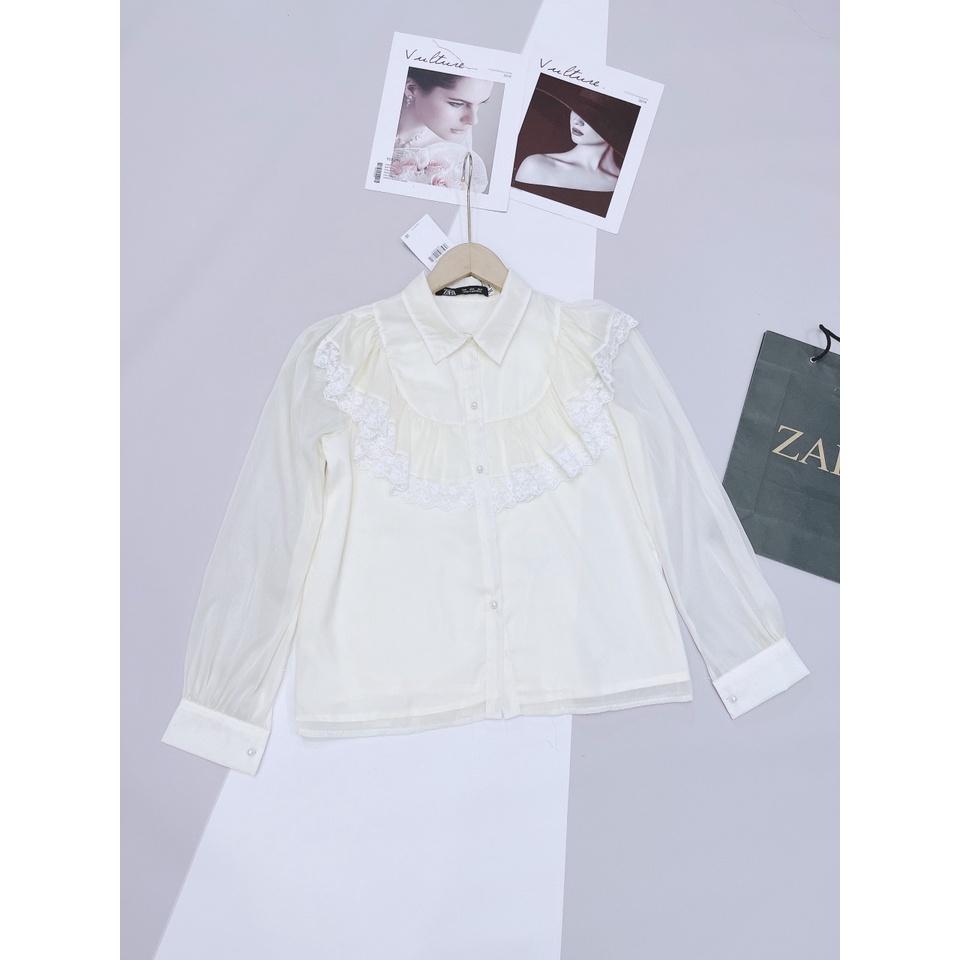 ÁO SƠ MI REN BÈO PHỐI REN 2 LỚP CỔ VUÔNG