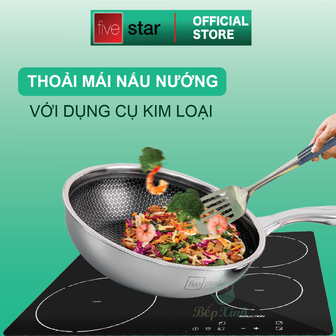 Bộ nồi và chảo sâu lòng Blackcube tổ ong 3 lớp đáy liền inox 304 Fivestar Plus 5 món quai oval nắp kính , tặng 1 vá canh