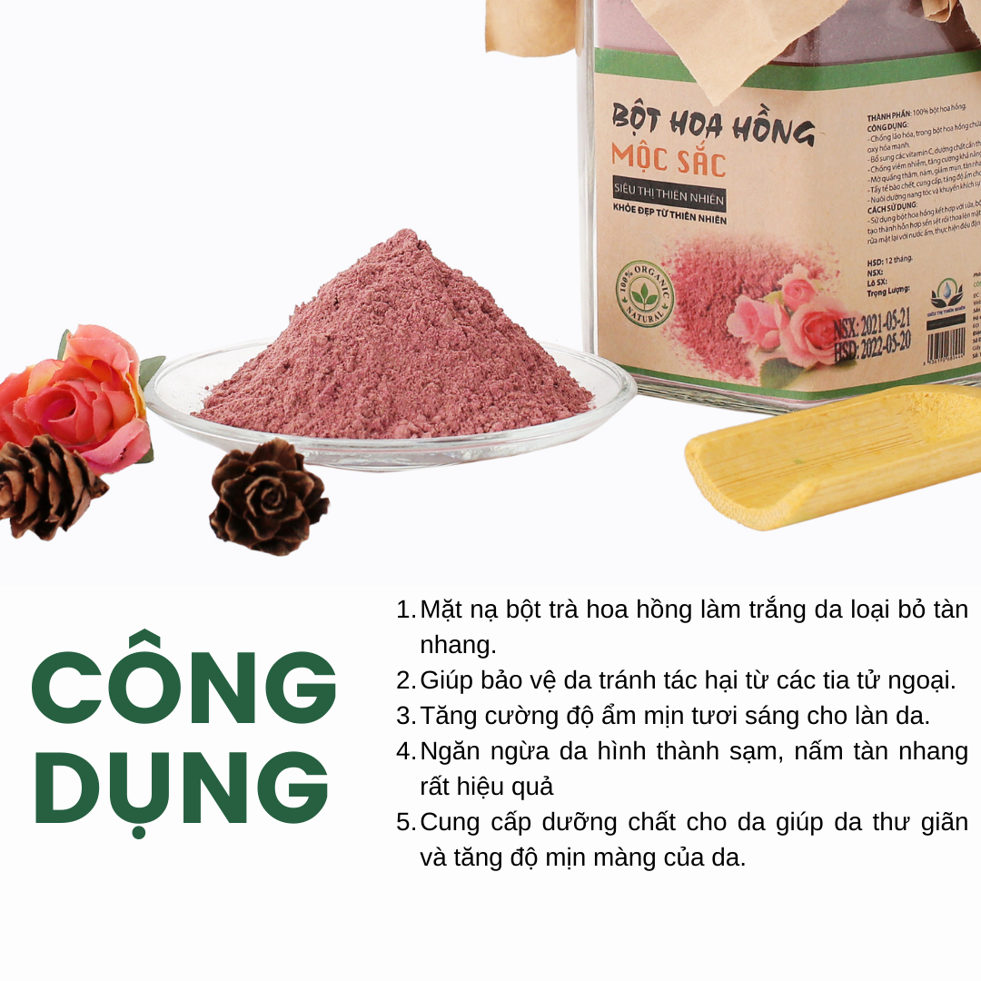 Bột Hoa Hồng Nguyên Chất SIÊU THỊ THIÊN NHIÊN Giúp Tăng Cường Độ Ẩm, Ngăn Ngừa Hình Thành Sạm Cho Da Lọ 200g