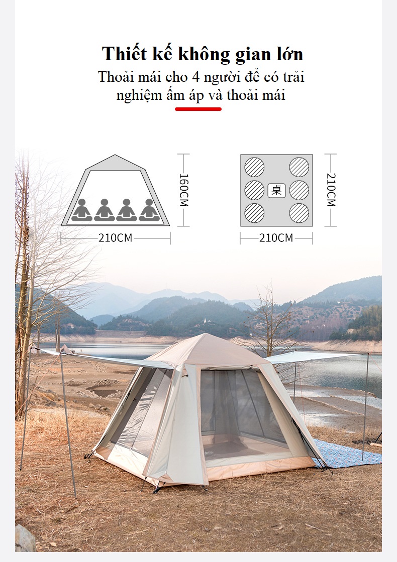 Lều cắm trại tự bung , lều du lịch dã ngoại dành cho 4-6 người, chống thấm nước -ZL053