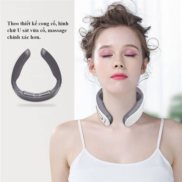 Máy massage cổ vai gáy 3D cao cấp ứng dụng xung điện matxa 6 chế độ, 9 mức cường độ, máy mát xa đốt sống cổ 4 đầu tiếp xúc