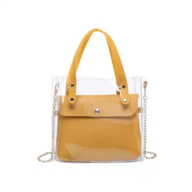 Túi Ví Nữ Mini Màu Pastel Nhựa Trong Phối Ví