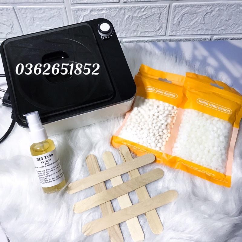 Nồi nấu sáp wax lông chống dính + 100g Sáp wax cao cấp siêu bám lông + Mỡ trăn nguyên chất