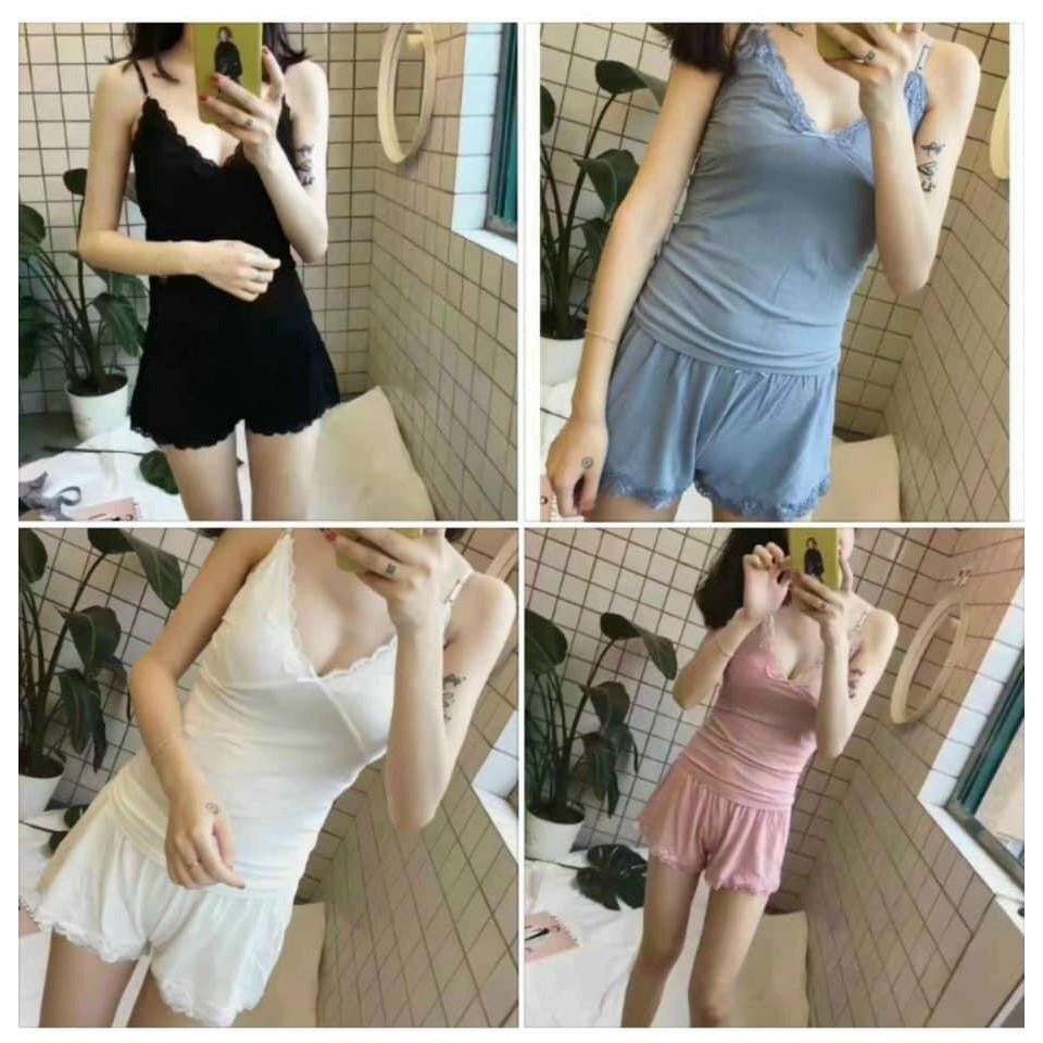 Bộ ngủ nũ, bộ mặc nhà nữ 2 dây có mút ngực chất cotton mát mịn