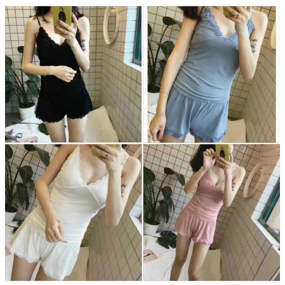 Bộ ngủ nữ, bộ mặc nhà nữ 2 dây có đệm ngực