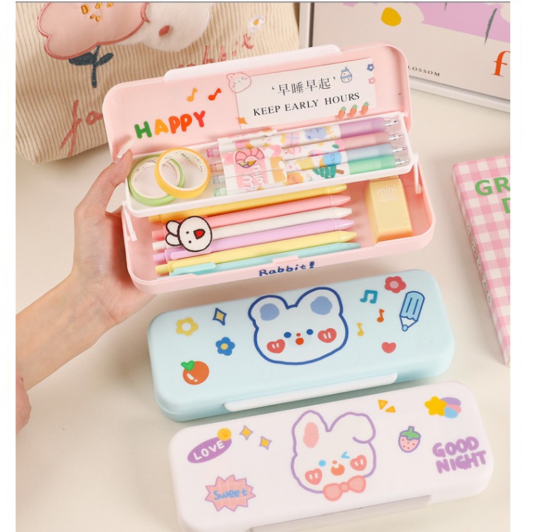 Hộp Đựng Bút 2 Tầng Cute Có Tặng Kèm Sticker Dán - JL - GIAO NGẪU NHIÊN