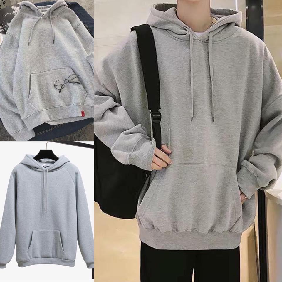 Áo hoodie xám trơn unisex - áo khoác nỉ bông hoodie basic gray - hoodie chui đầu thời trang nam nữ phong cách