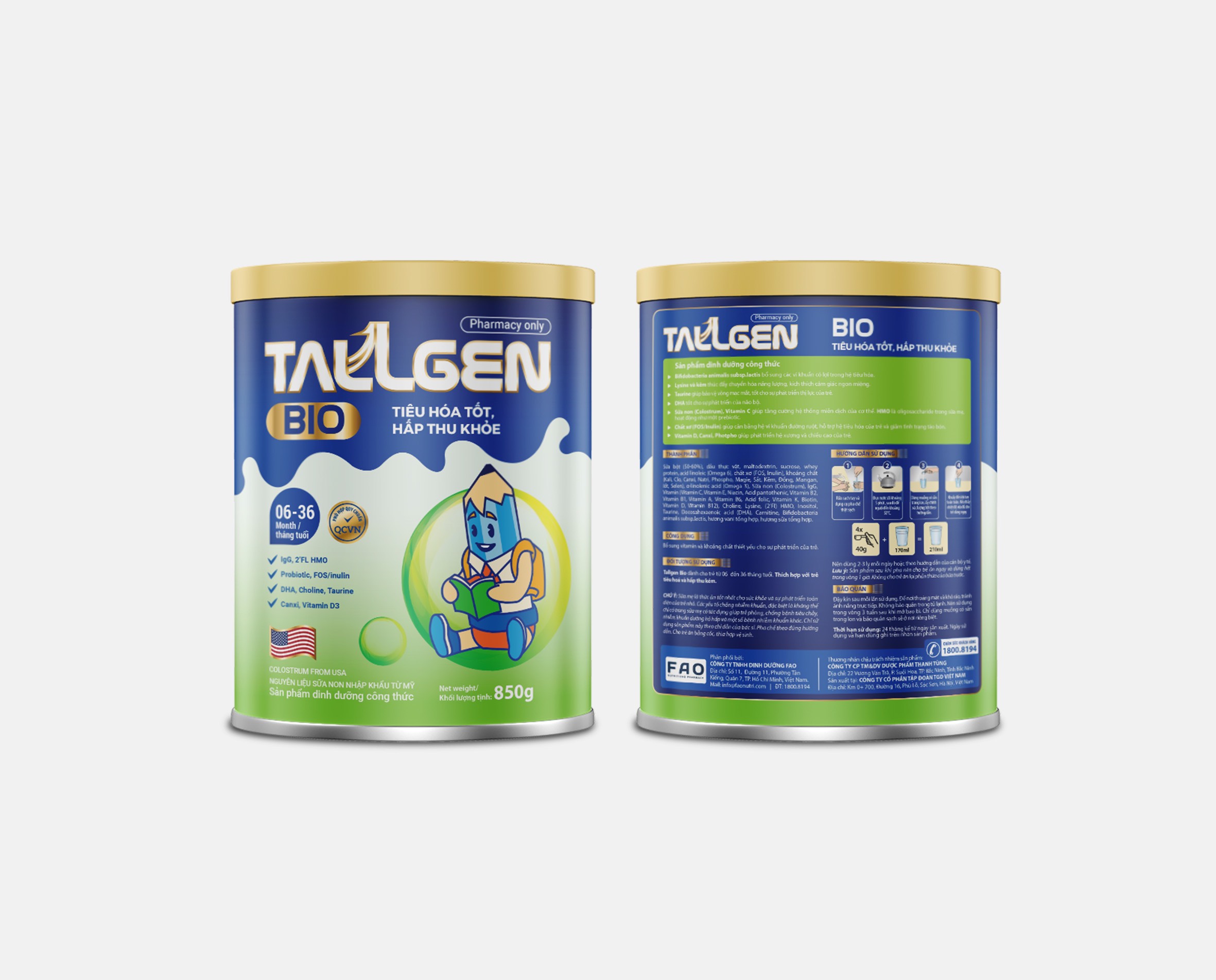 Sữa Non Tallgen Bio 850GR giúp trẻ tiêu hoá tốt và hấp thu khoẻ cho trẻ từ 6 - 36 tháng tuổi