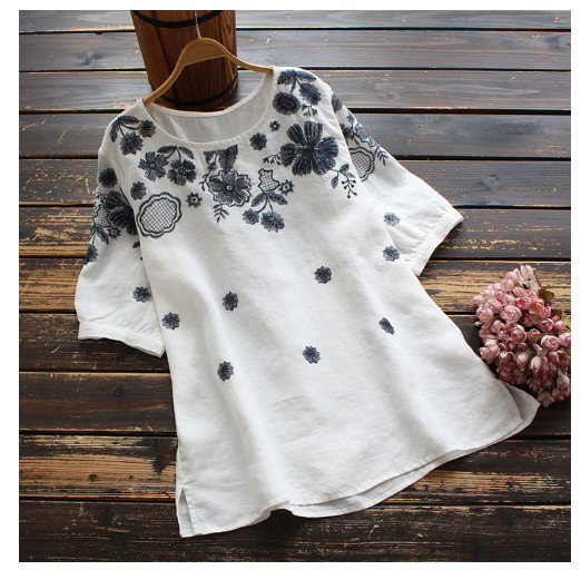 Áo Lanh Cotton Nữ Thêu Hoa Mùa Hè SM25 - Hàng Quảng Châu Cao Cấp