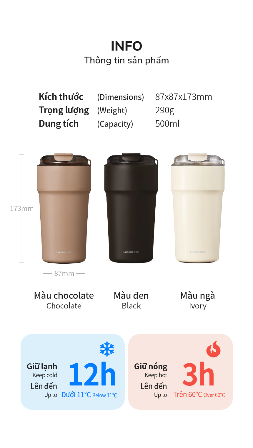 Bình giữ nhiệt 500ml LocknLock LHC4357 Metro Cafe Tumbler, Hàng chính hãng, Thép 304 không gỉ, có dây đeo tay - JoyMall