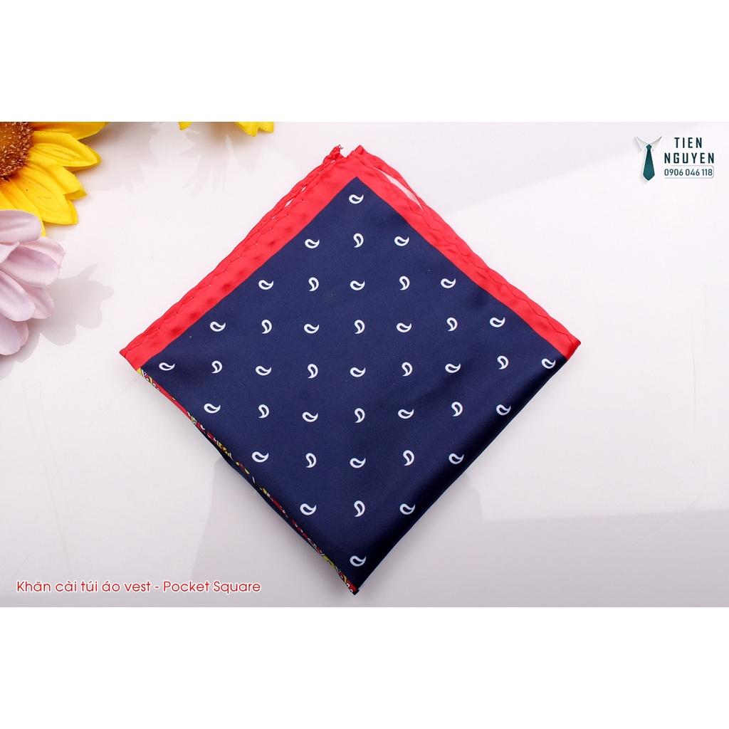 Khăn Cài túi áo Vest nam Chất coton - Phụ kiện cài túi Pocket Square xanh Retro paislay