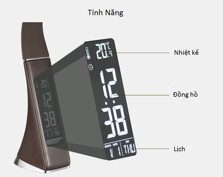 Đèn led chất liệu da kiêm đồng hồ để bàn cao cấp U2 ( Tặng bộ 6 con bướm dạ quang phát sáng trang trí đẹp mắt )