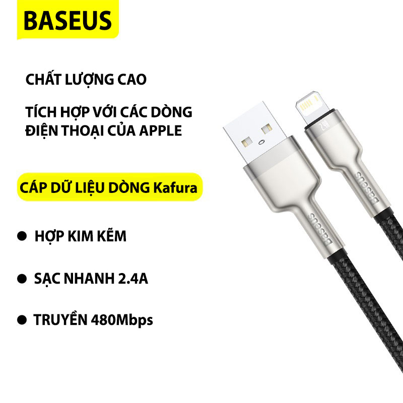 Cáp sạc nhanh,siêu bền Baseus Cafule Metal Series dùng cho iPhone/ iPad (2.4A, USB A to Fast charge Cable ) -  Độ ổn định cao - Siêu bền - Hàng chính hãng