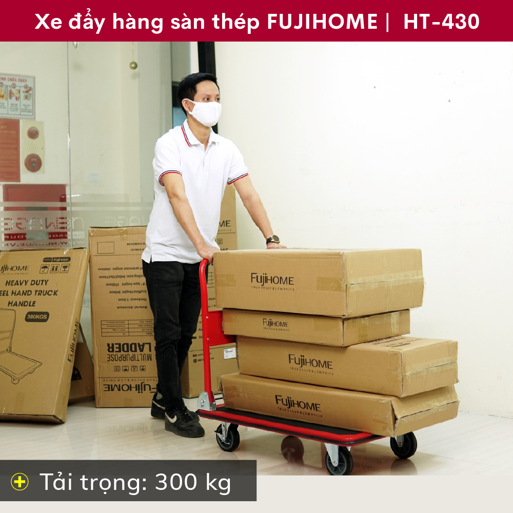 Xe đẩy hàng 4 bánh gấp gọn 300kg Nhật Bản Fujihome sàn thép, bánh cao su cao cấp không ồn có khóa bánh, xe chở đồ kéo hàng gấp gọn đa năng platform hand truck