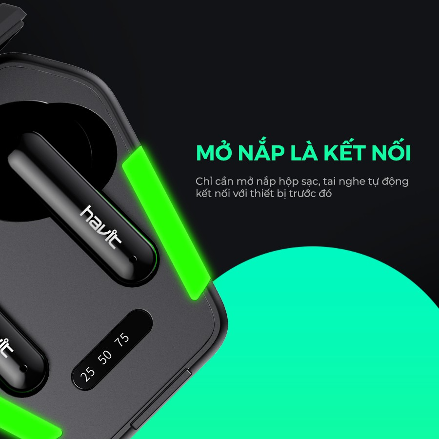 Tai Nghe Gaming True Wireless HAVIT TW938 Bass Chất Game Mượt, Chip ATS3015 Giảm Độ Trễ 50ms - Hàng Chính Hãng