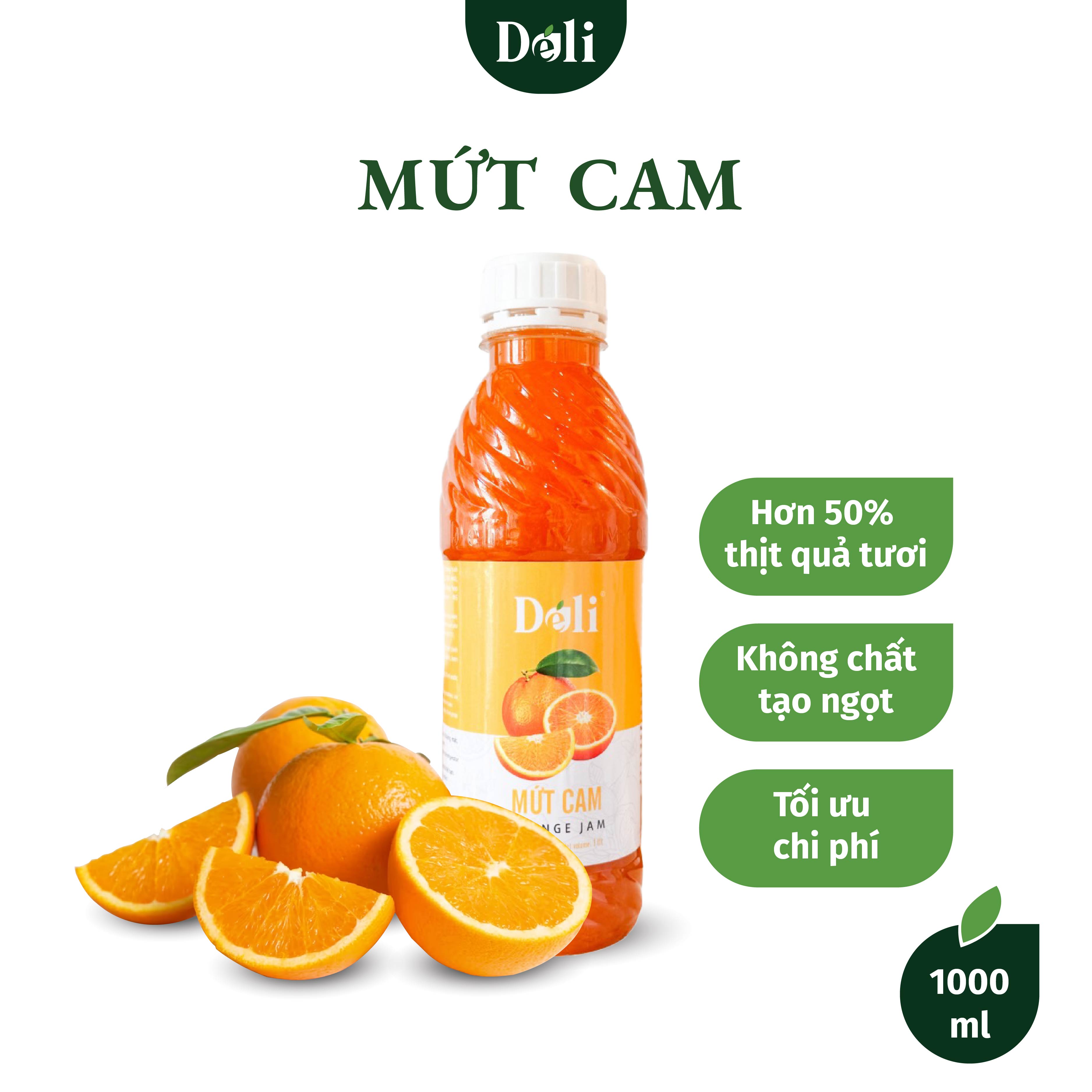 Mứt Cam Déli chai 1L  HSD:18 tháng, nguyên liệu pha chế trà trái cây, soda, smoothie hoặc ăn trực tiếp