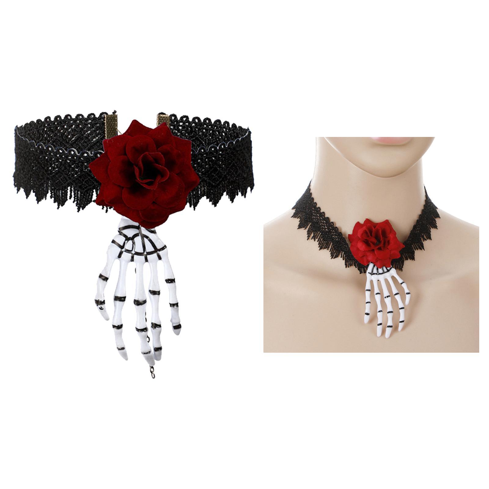 Punk Style Necklace Halloween Pendant Necklace Halloween Gifts Makeup Jewelry Retro Style Lace Neck Chain for Holidays Halloween Prom