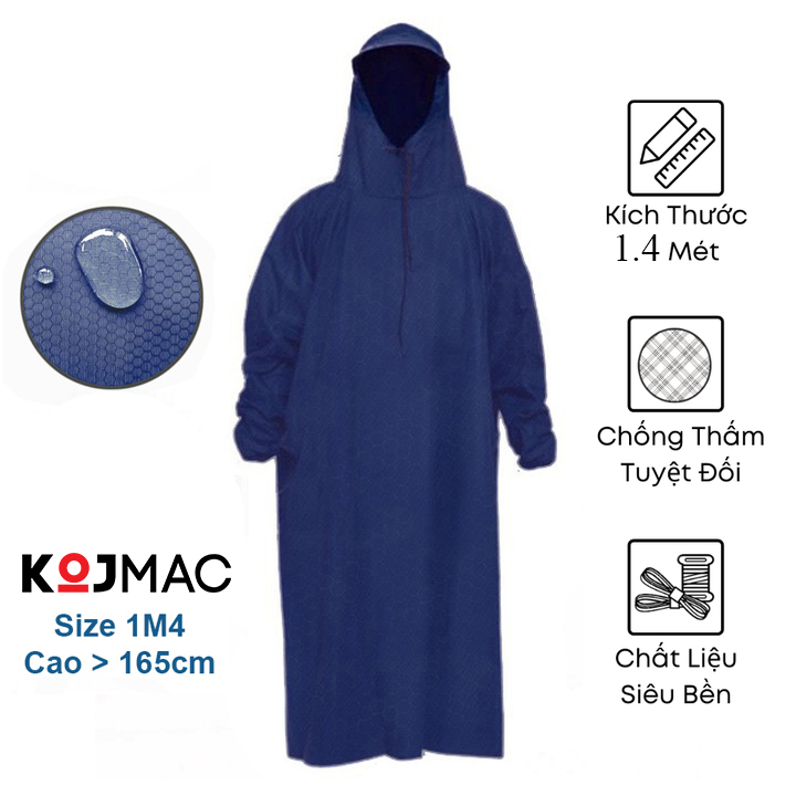 Áo Mưa Bít Bông – Áo Mưa Kín Người Vải Dù KOJMAC Raincoat Fashion Hàng Chính Hãng, Giá sỉ, Cao Cấp, Nhiều màu tùy chọn, hàng có sẵn – Hàng Xưởng Việt Nam – BÍT CÁ  Xanh Đen – 1M4 Cao Trên 165cm