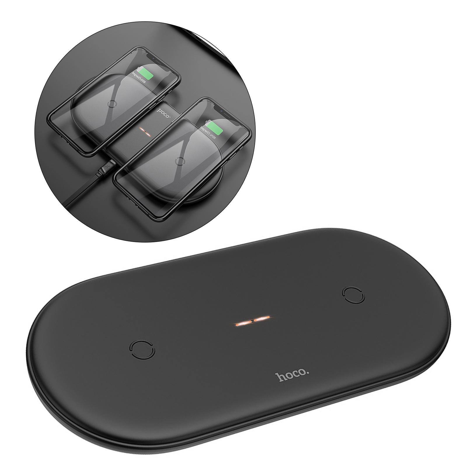 2 in 1  Wireless Charger Pad Fast Dual Charge for Smart Phones Black