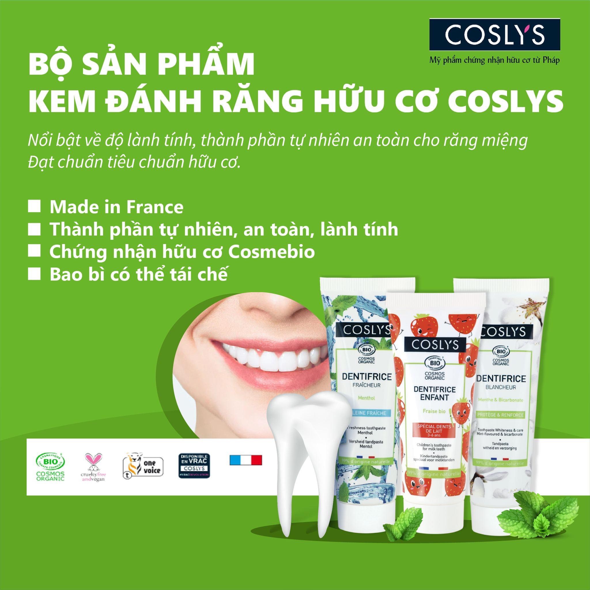 Kem đánh răng hữu cơ làm trắng răng hương bạc hà 100gr - Coslys