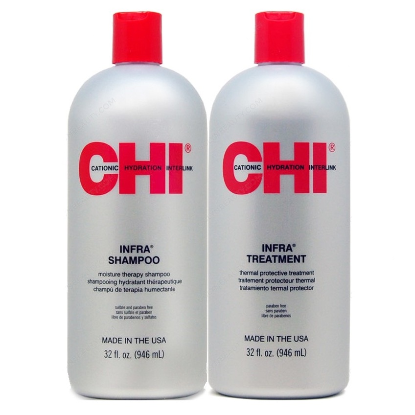 [+Tặng mũ trùm] Cặp dầu gội xả CHI Infra shampoo &amp; treatment siêu mượt cho tóc khô hư tổn (xám) Mỹ 946ml