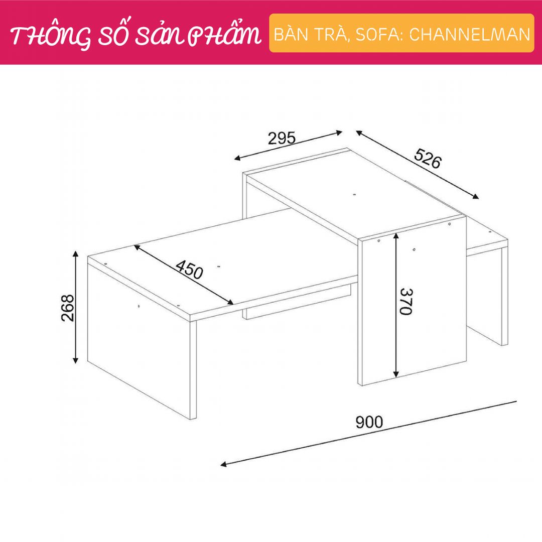 Bàn trà gỗ hiện đại SMLIFE Channelman | Gỗ MDF dày 17mm chống ẩm | D90xR52.6xC37cm