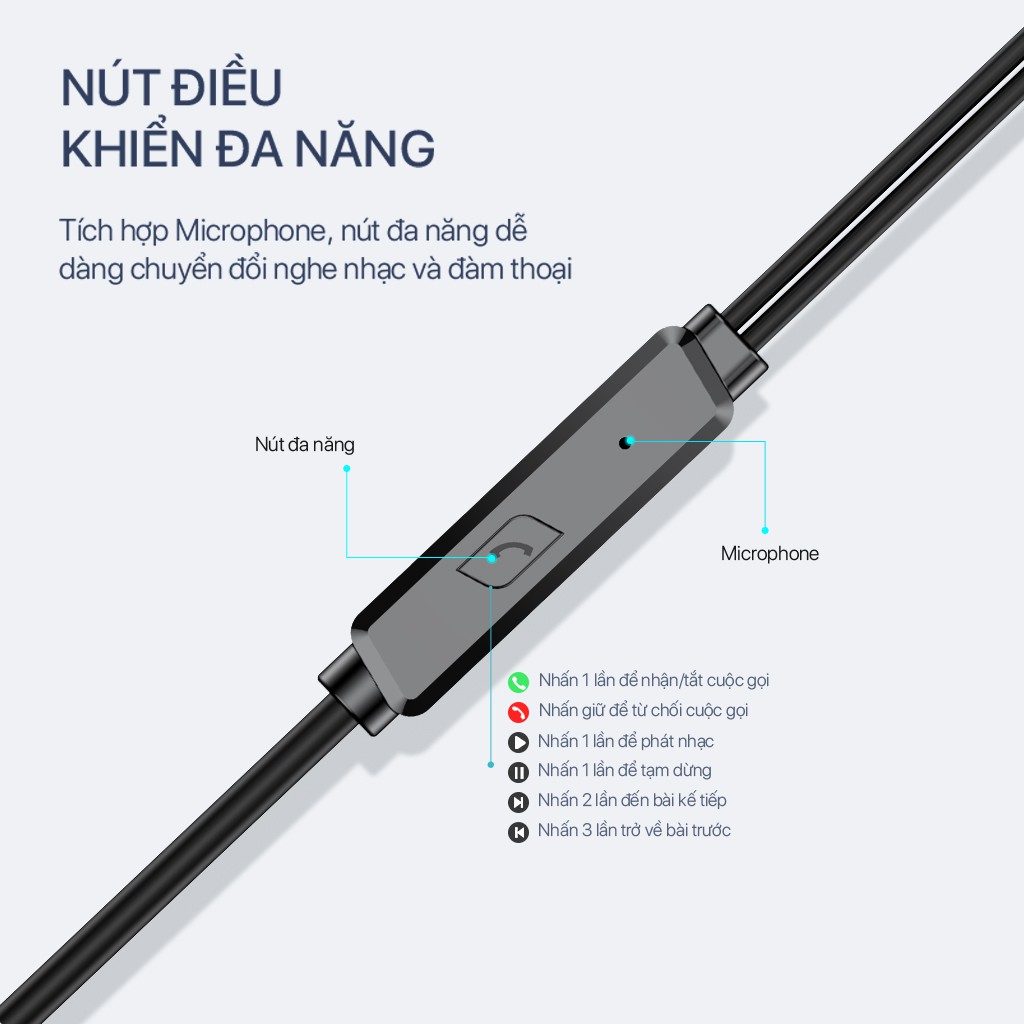 [ Cổng Kết Nối Jack 3.5mm ] Tai Nghe Nhét Tai ROBOT, Hỗ Trợ Nghe Nhạc Và Đàm Thoại - Hàng Chính Hãng