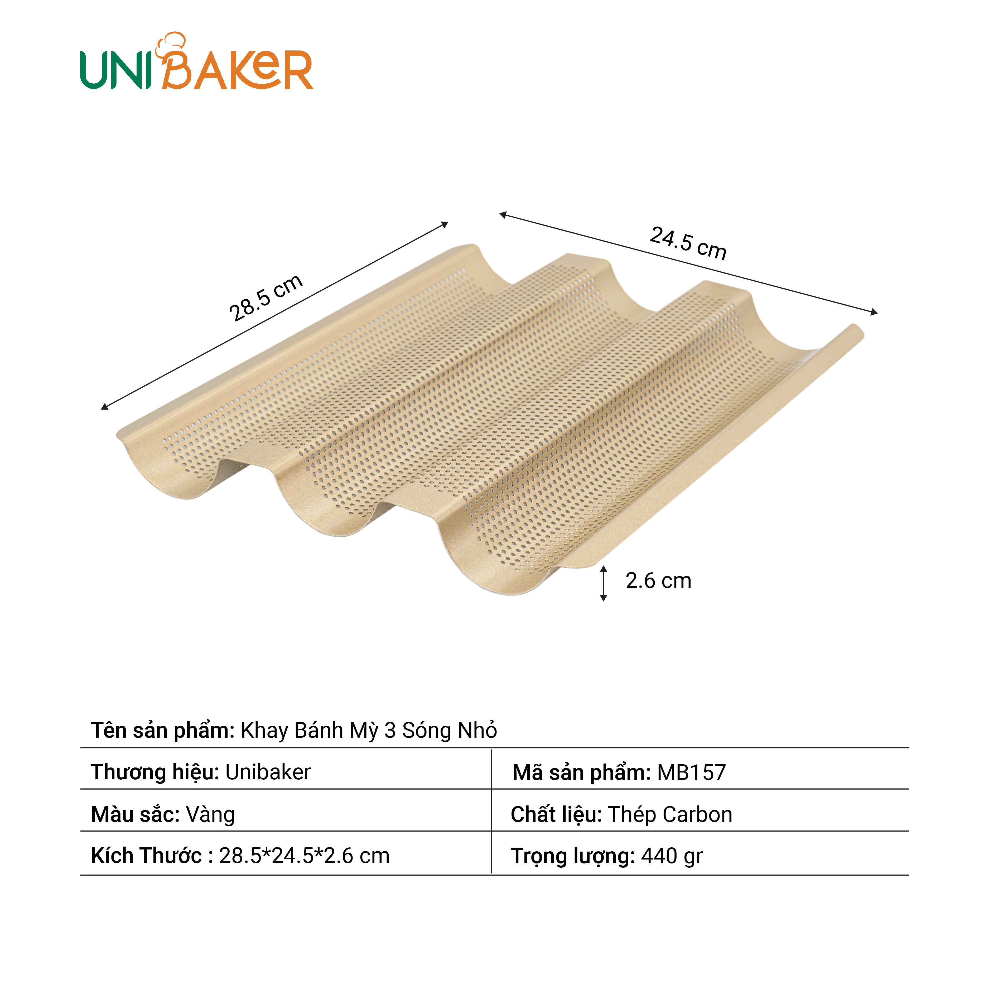 KHAY BÁNH MỲ CHỐNG DÍNH 3 SÓNG NHỎ UNIBAKER MB157