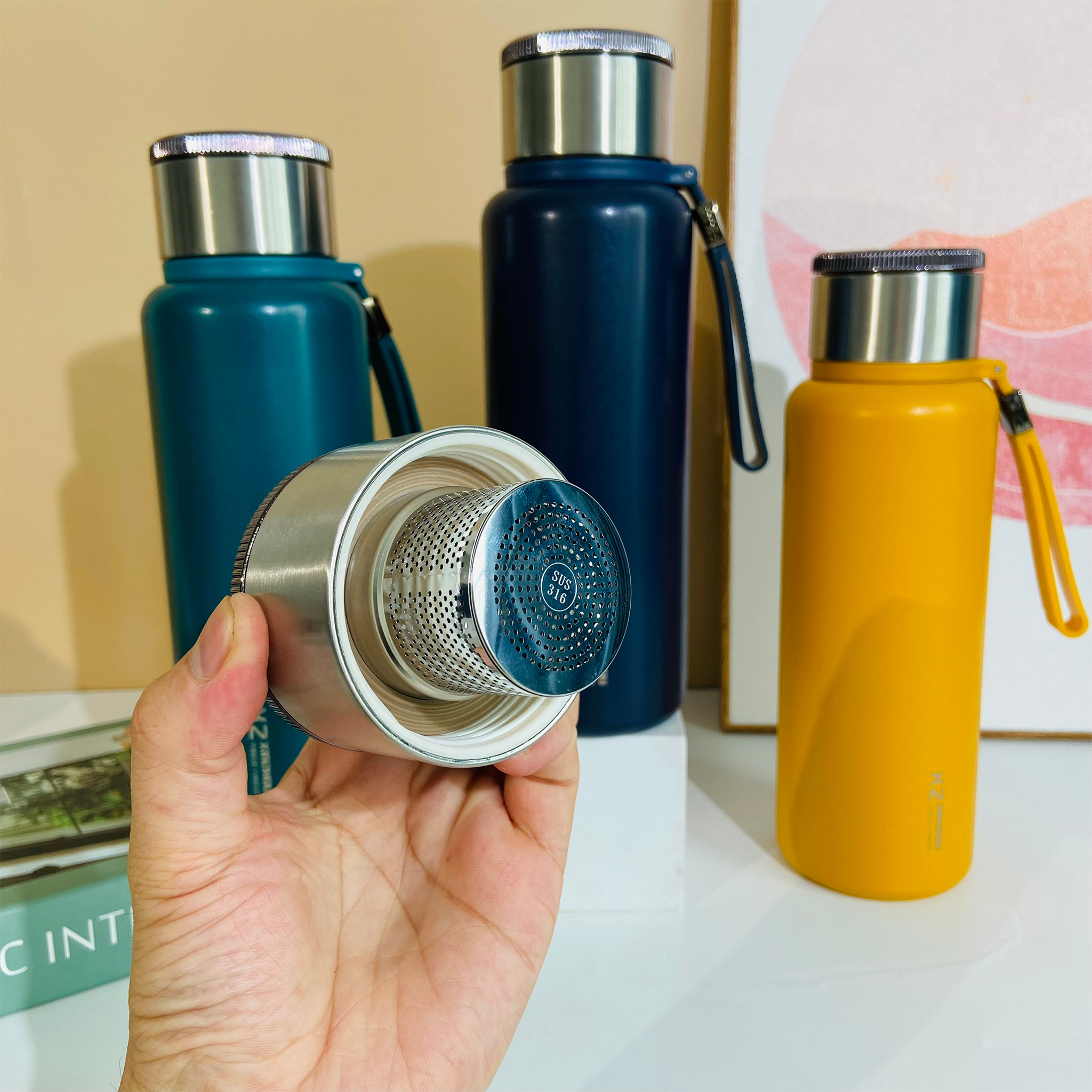 Bình giữ nhiệt cỡ lớn XZ thể thích 1000ML giữ nóng lạnh lên đên 24H, lọc trà kiểu mới, 4 màu