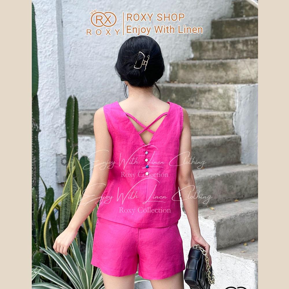 Bộ Linen Đùi Sát Nách Thiết Kế Dây Chéo Sau Kết Hợp Nút Màu