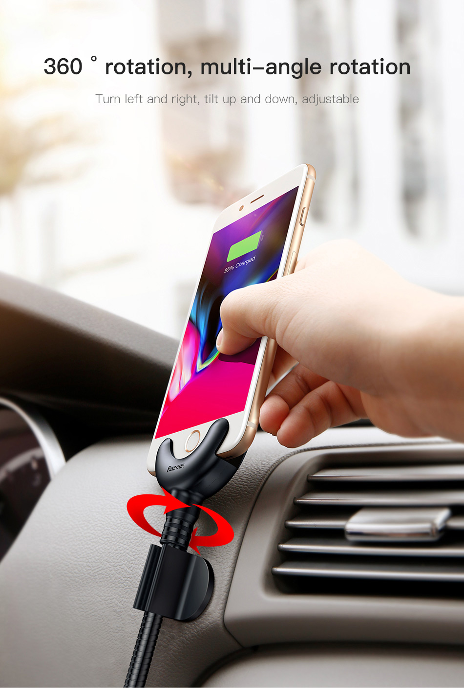 Cáp sạc nhanh Lightning tích hợp giá đỡ điện thoại gắn trên xe hơi dùng cho Iphone Baseus O-type Car Mount Cable ( USB - Lightning - 2.1A Quick Charge ) - Hàng Chính Hãng