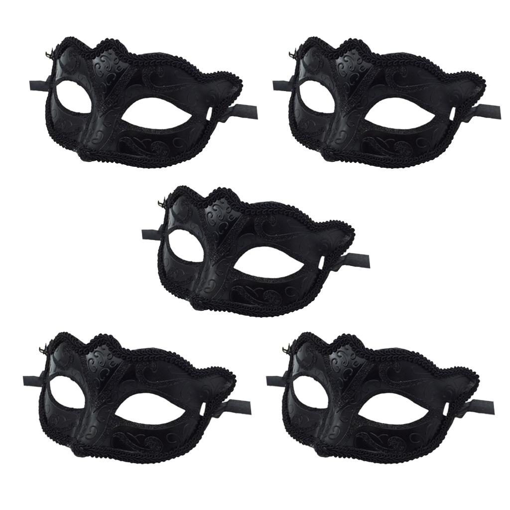 5 Pieces Women Mens Masquerade Ball Mask Venetian Party Eye Mask Black