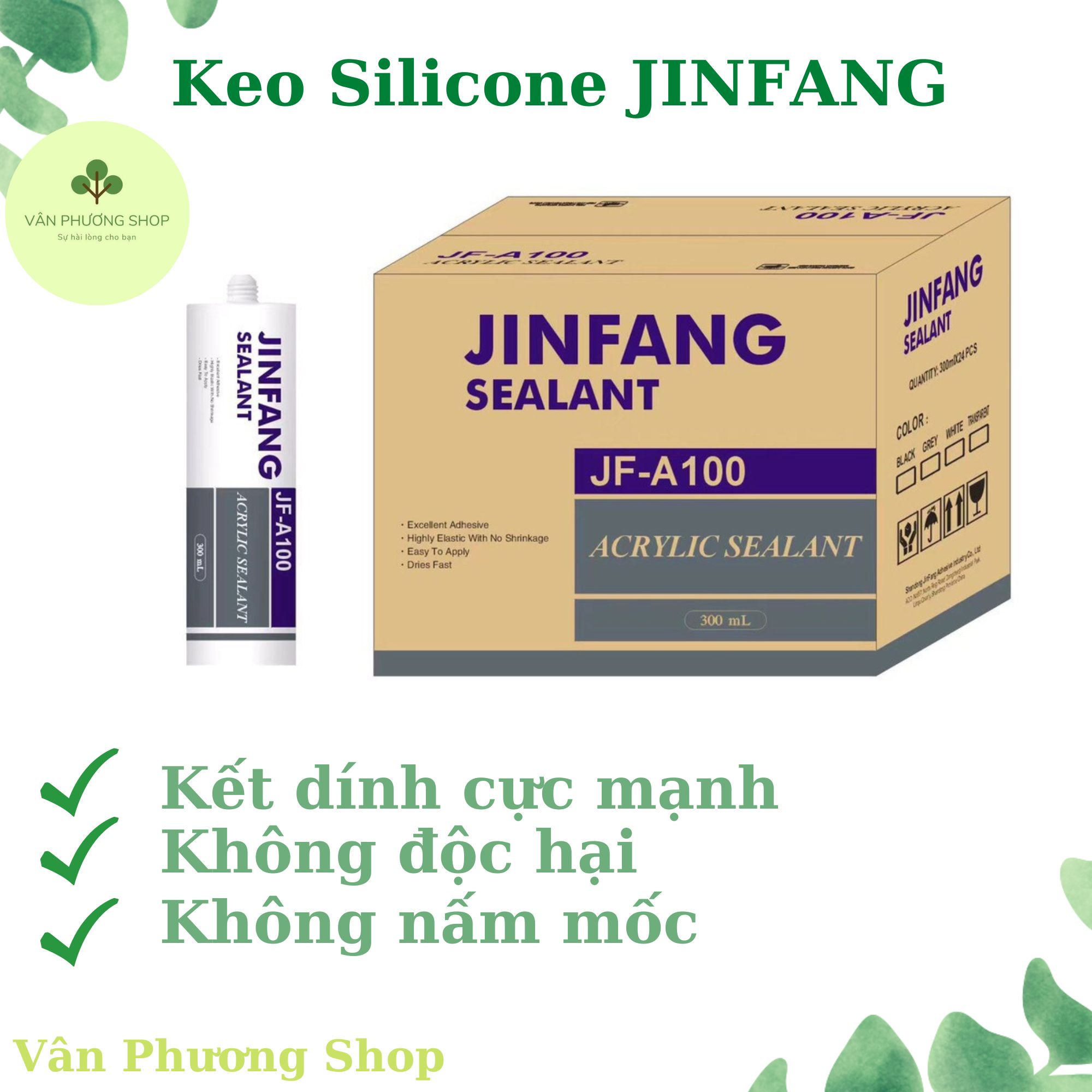 Keo Silicone JINFANG, trám trét, kết dính mọi bề mặt bê tông, nhôm kính, gỗ trong nhà và ngoài trời - Hàng Chính Hãng