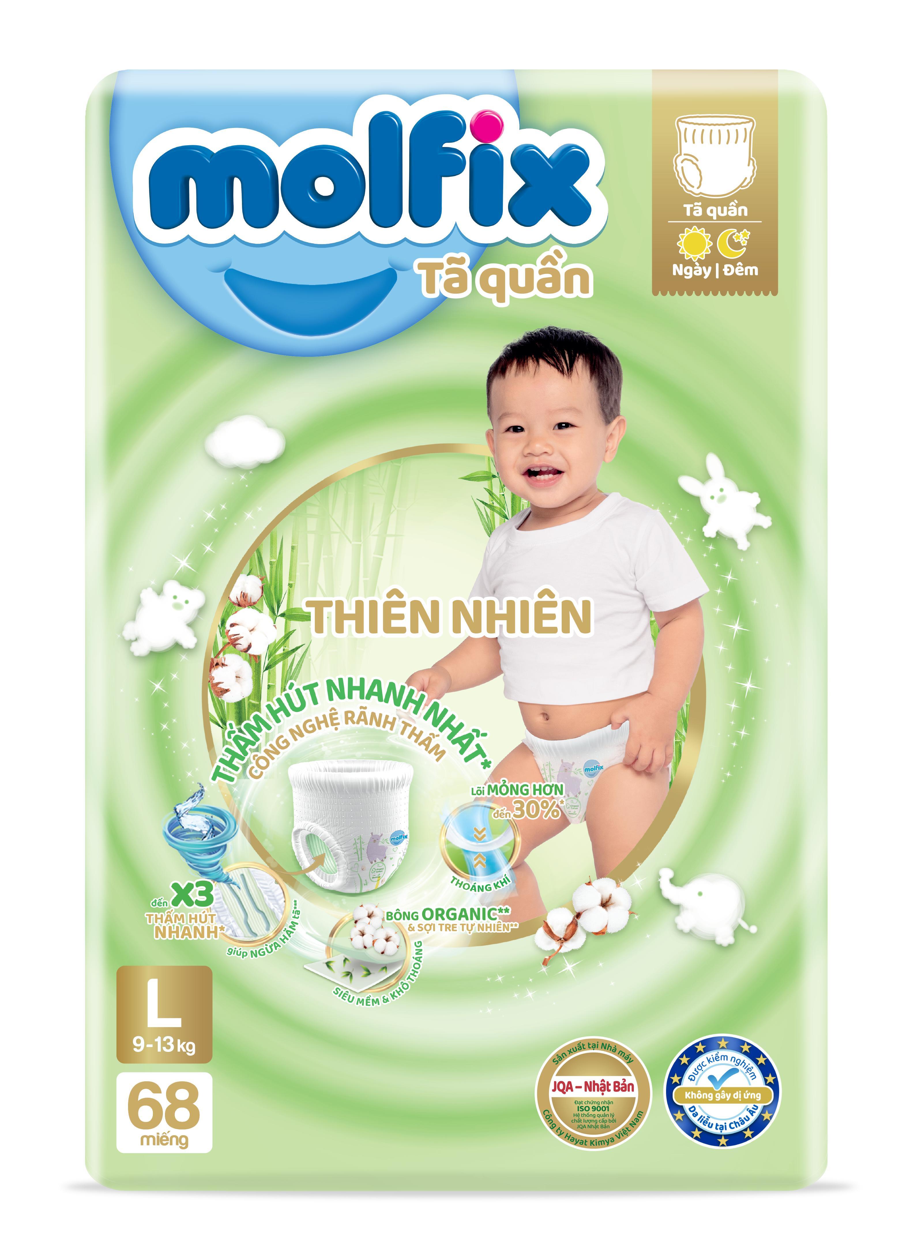Tã quần Molfix Thiên nhiên Ultra L (9kg 13kg) Gói 68 miếng