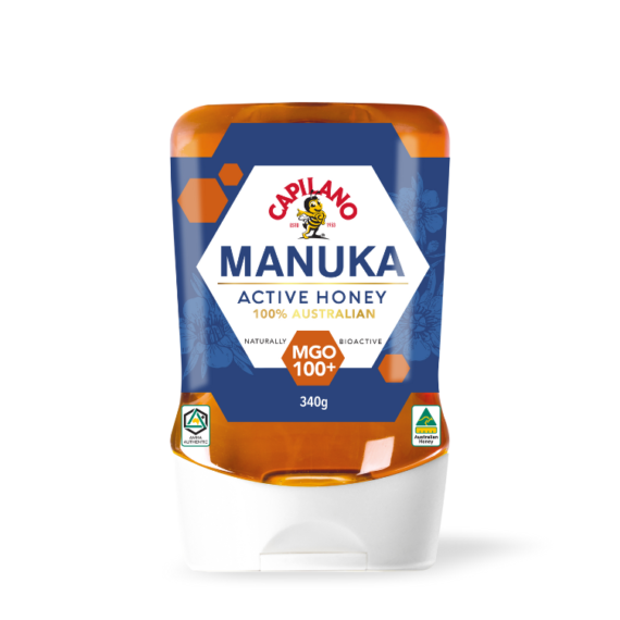 Mật ong hoa Manuka Capilano Active Honey MGO 100+ tăng sức đề kháng, giảm ho, viên họng, dưỡng ẩm da và môi cang mềm mịn (340g/chai) - OZ Slim Store