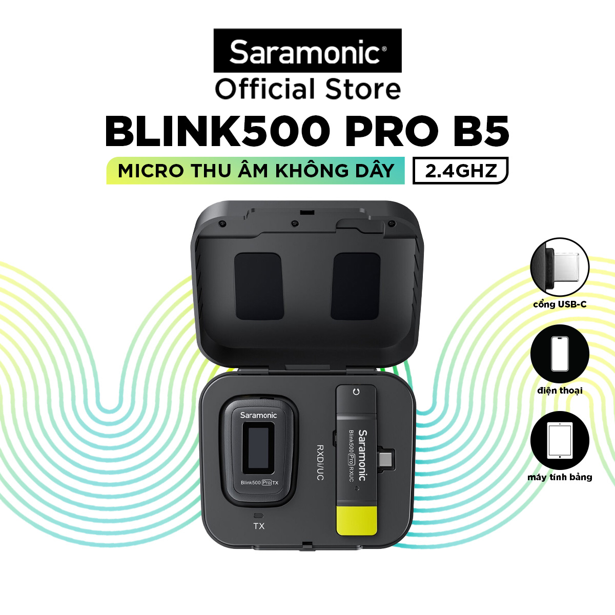 Bộ Micro Thu Âm Không Dây Saramonic Blink500 Pro B5 Cho Điện Thoại Thông Minh Hệ Điều Hành Android - Livestream/ Phỏng Vấn/ Quay Video - Hàng Chính Hãng